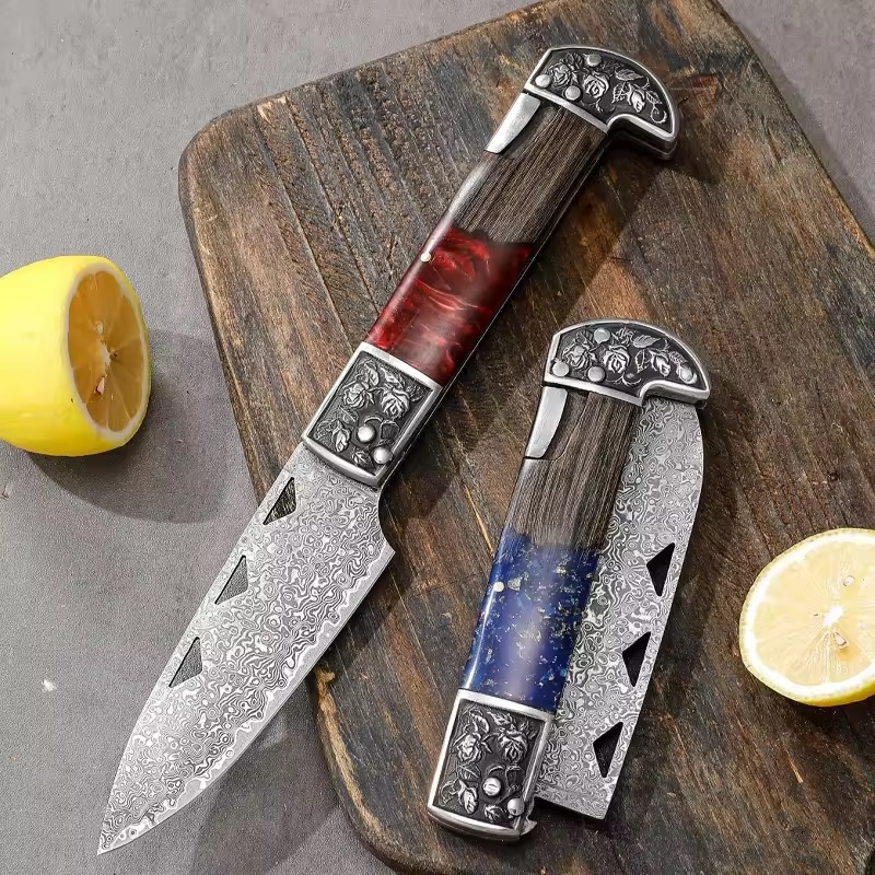 2x Damaskus Outdoor Klappmesser CO-32809 - Rot