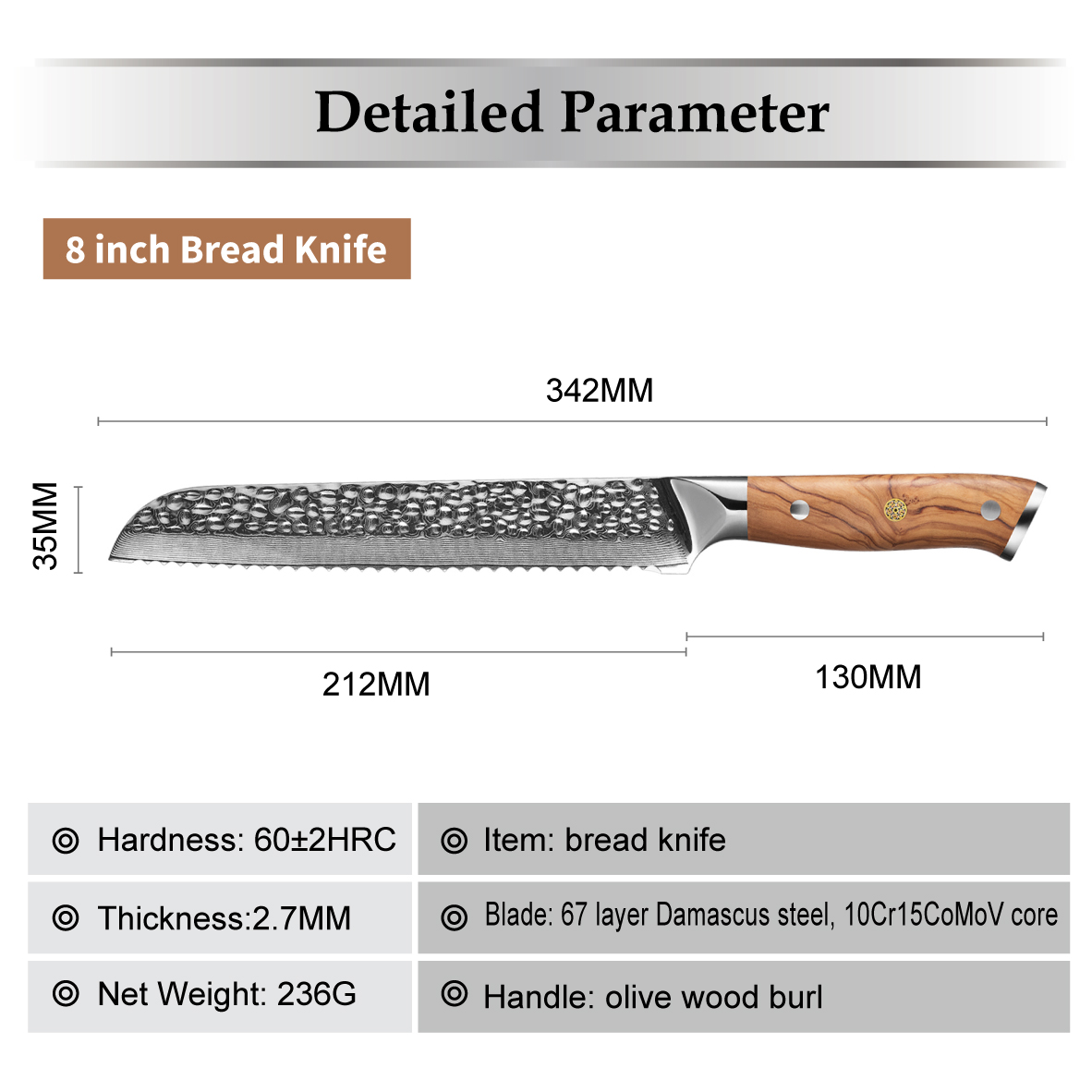 Damast Küchenmesser ZA-37478 - Bread / Braun