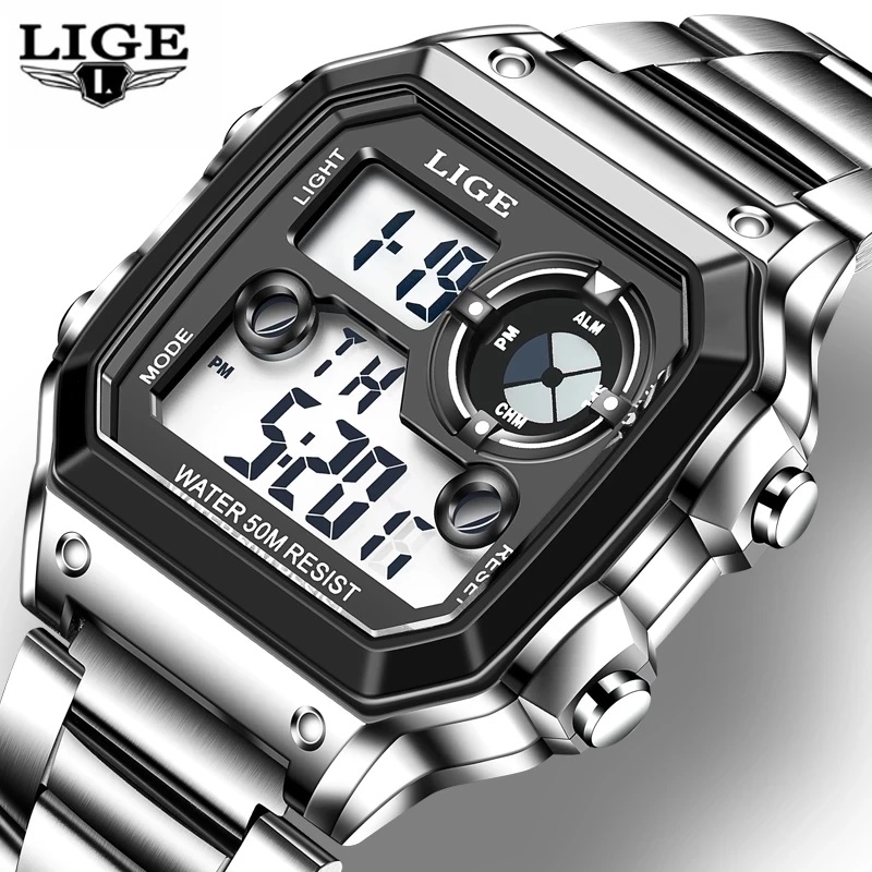 LIGE Digitaluhr - Silber/Schwarz