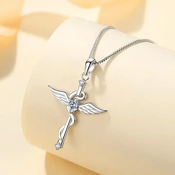 Wing Cross Halskette – Silber/Kristall
