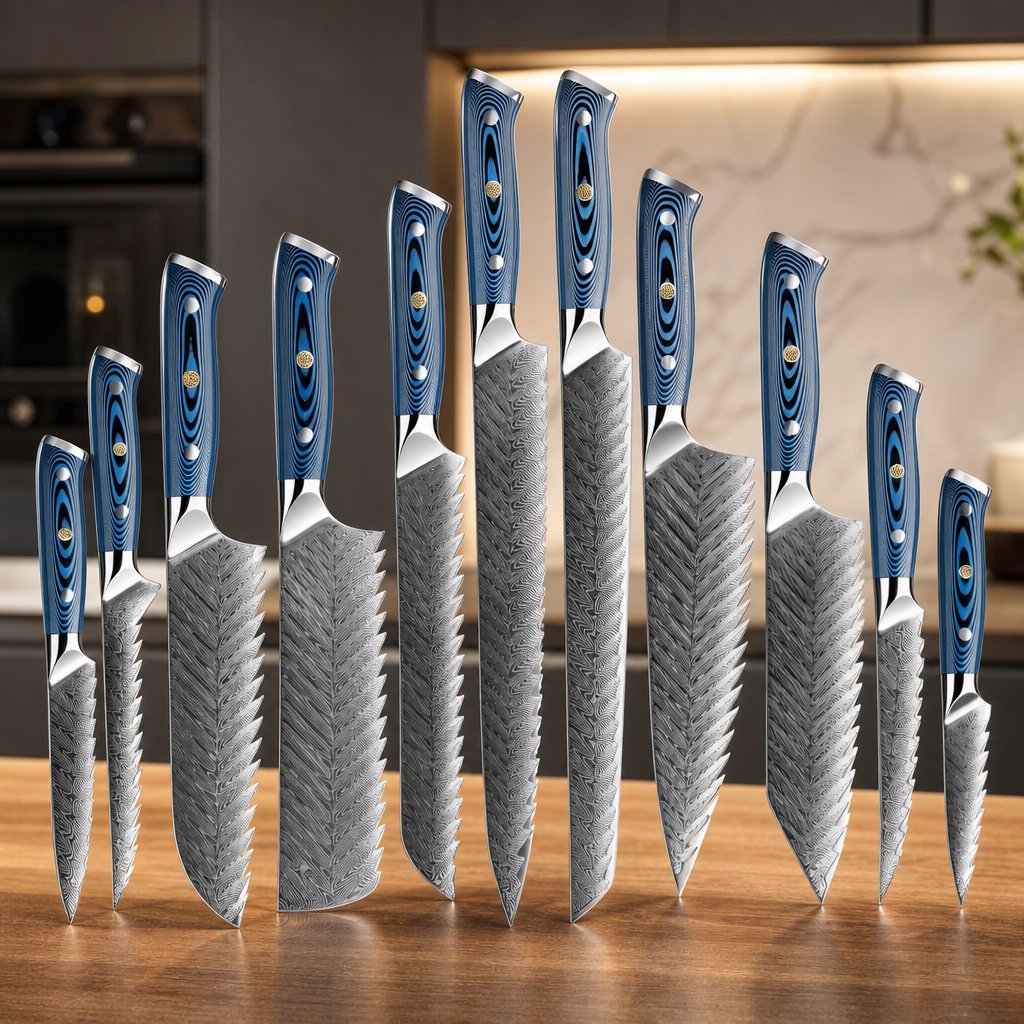 Damast Küchenmesser Set TU-37511 - Blau